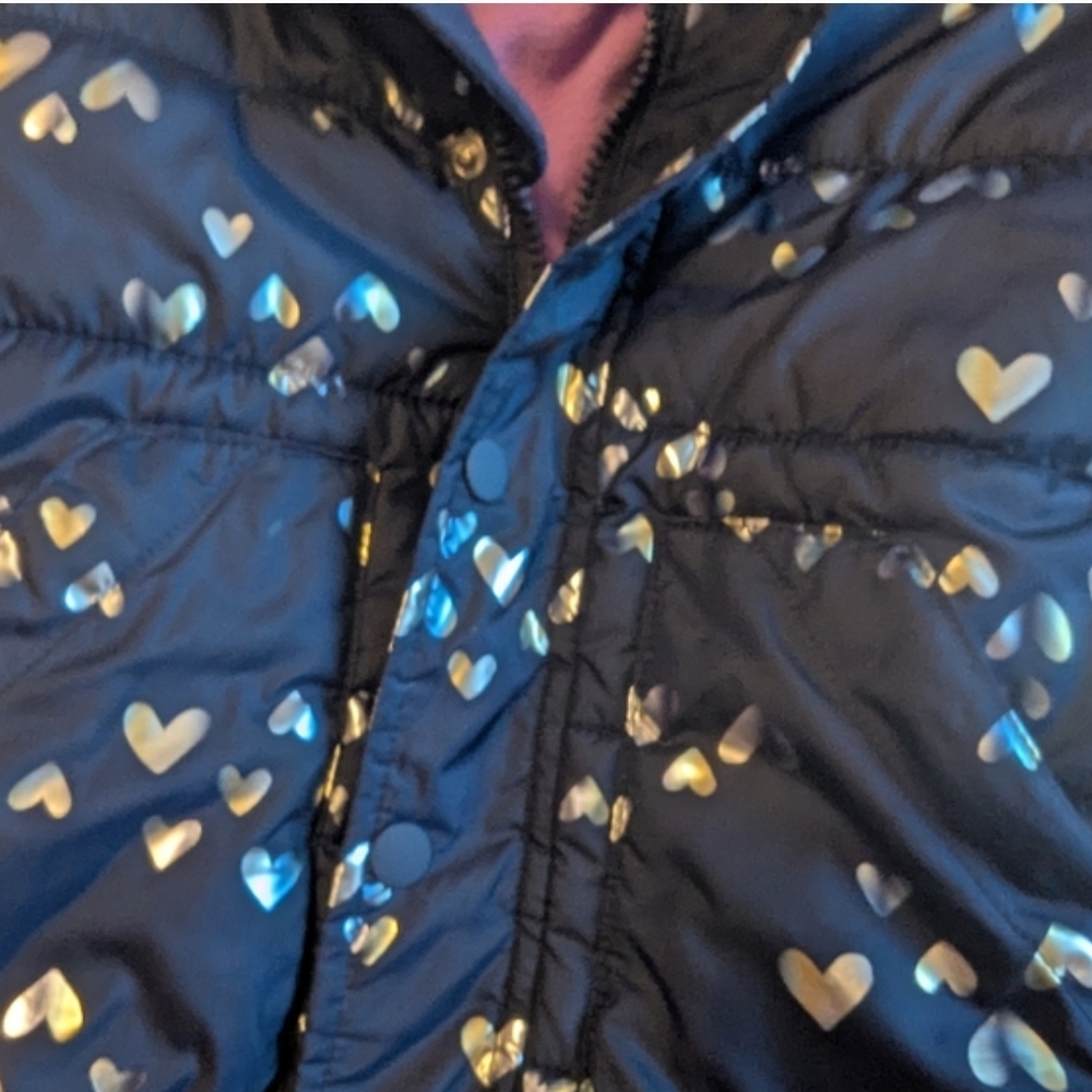 Cat & Jack Navy Puffer Jacket with Metallic Hearts - Picture 4 of 10